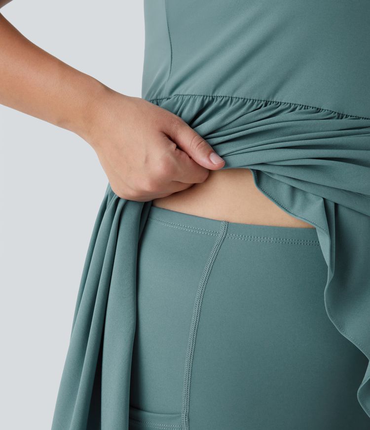 Breezeful™ Asymmetric Crossover Hem 2-Piece Pocket Flowy Midi Quick Dry Casual Plus Size Dress