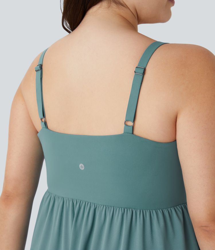 Breezeful™ Asymmetric Crossover Hem 2-Piece Pocket Flowy Midi Quick Dry Casual Plus Size Dress