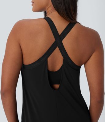 U Neck Curved Hem Cool Touch Yoga Tank Top-UPF50+