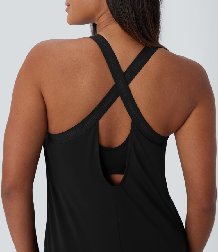 U Neck Backless Crisscross Curved Hem Cool Touch Yoga Tank Top