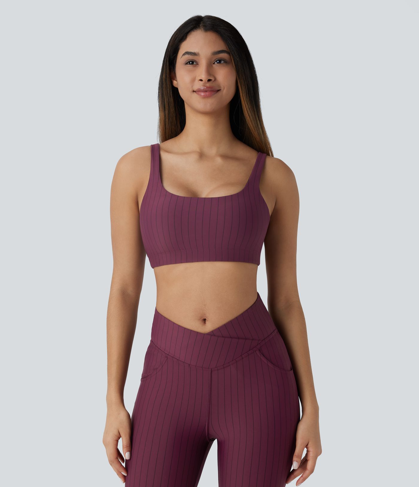 Low Support U Neck Backless Stripe  Yoga Sports Bra