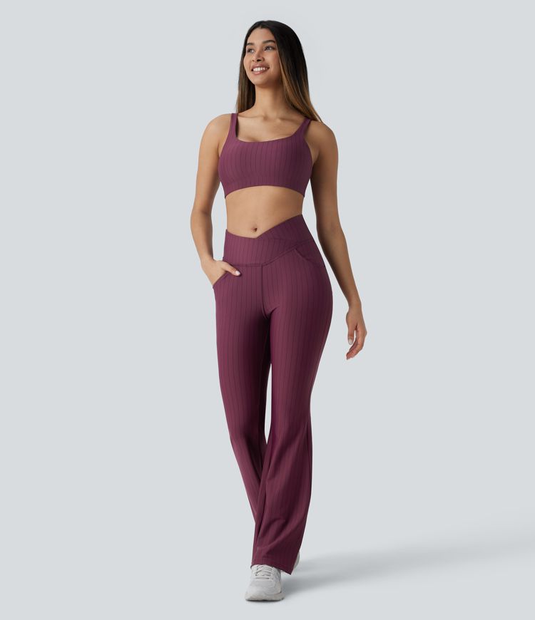 Low Support U Neck Backless Stripe  Yoga Sports Bra