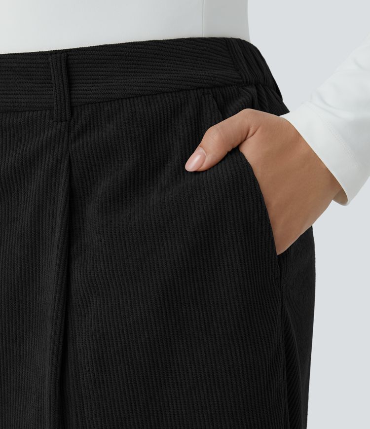 Joggers Casuales de Pana con Cremallera a Media Altura y Tallas Grandes