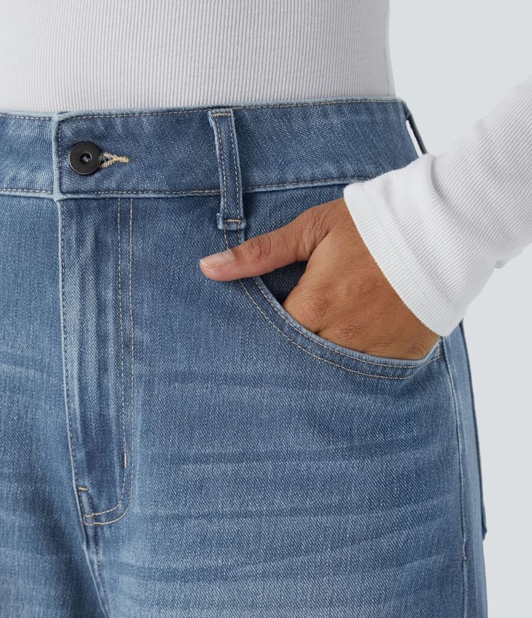 Halara Flex™ High Waisted Pockets Adjustable Hem Wide Leg Washed Casual Jeans