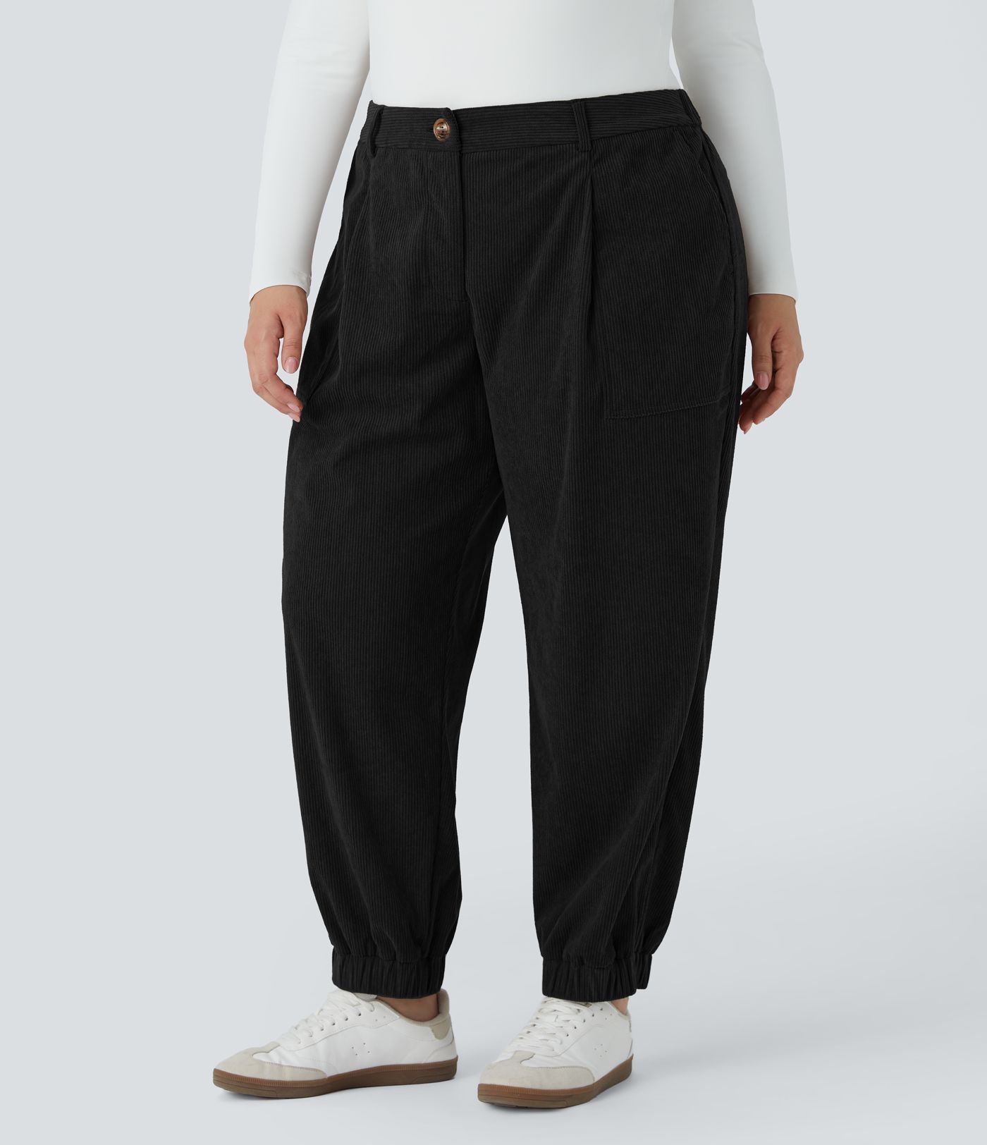 Joggers Casuales de Pana con Cremallera a Media Altura y Tallas Grandes