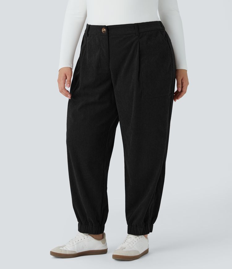 Joggers Casuales de Pana con Cremallera a Media Altura y Tallas Grandes