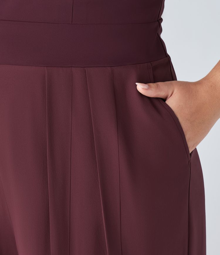 Breezeful™ Backless Side Invisible Zipper Pocket Wide Leg Quick Dry Resort Slip Plus Size Jumpsuit