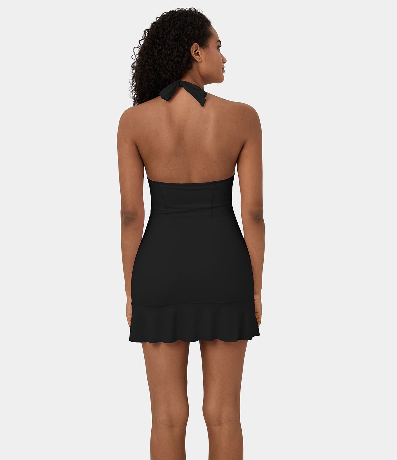 Softlyzero™ Airy Halter Backless Tie Back Corset Ruffle Hem Mini  Casual Dress-UPF50+