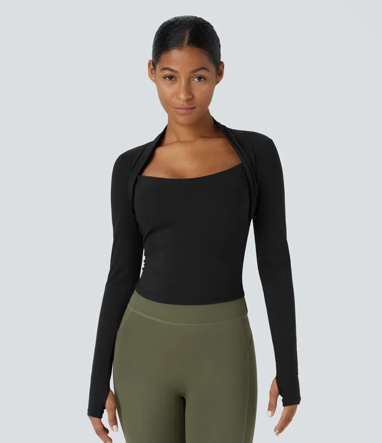 Softlyzero™ plush long sleeve thumb hole 2-in-1 yoga sports top