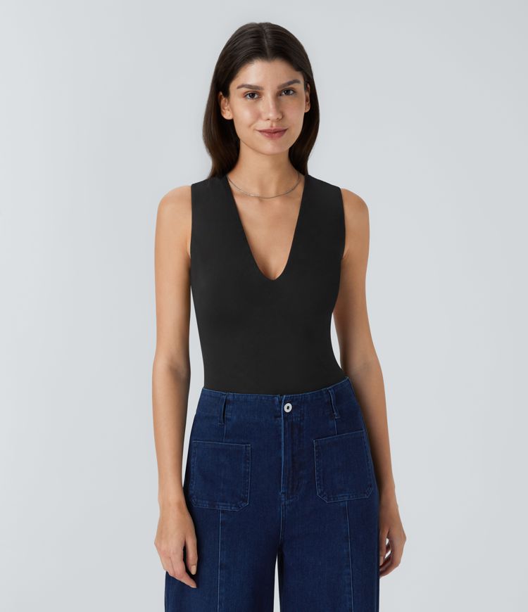 V Neck Backless Crisscross Casual Bodysuit
