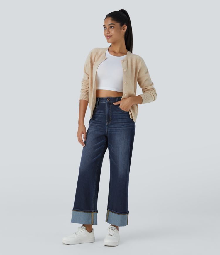 Halara Flex™ Jean Larges Taille Haute Ourlet Roulotté Multiples Poches