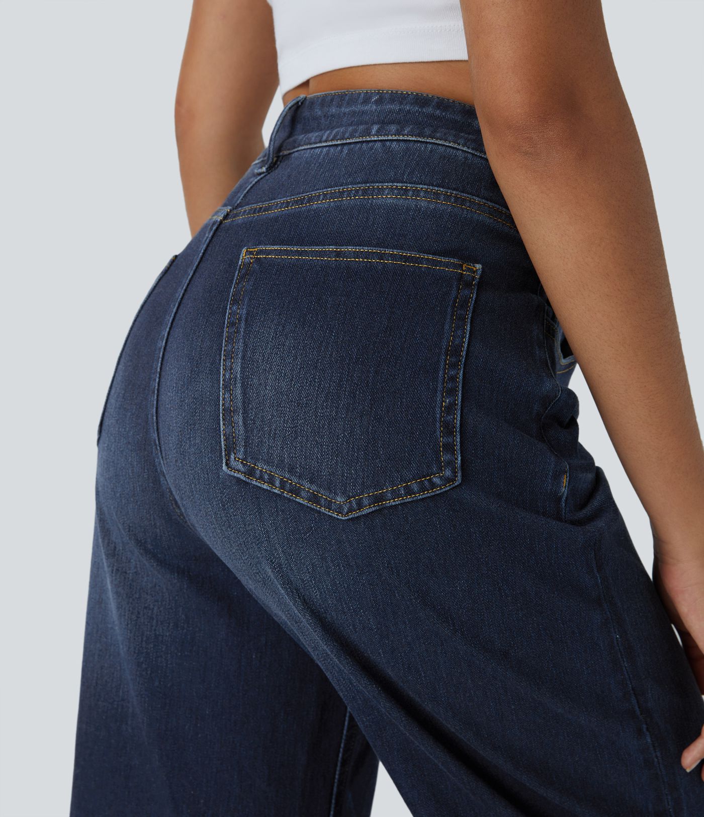Halara Flex™ High Waisted Pockets Rolled Hem Women Wide Leg Baggy Washed Denim Casual Jeans