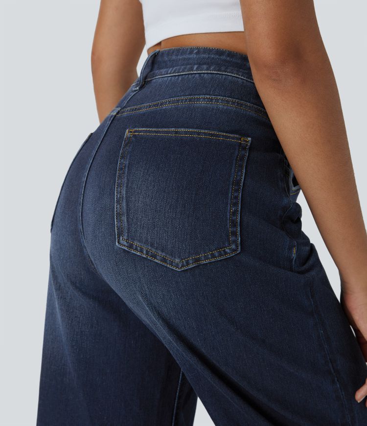 Halara Flex™ Jean Larges Taille Haute Ourlet Roulotté Multiples Poches