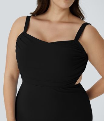 Robe Midi Casual Plissée Dos Nu Croisée Fendue Laqué Grande Taille