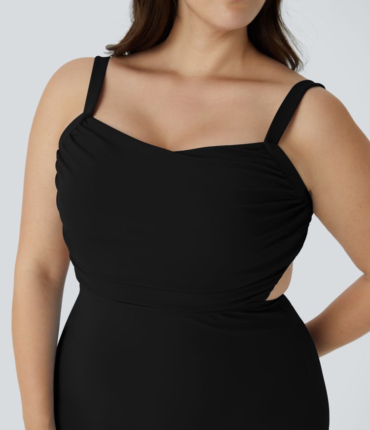 Robe Midi Casual Plissée Dos Nu Croisée Fendue Laqué Grande Taille