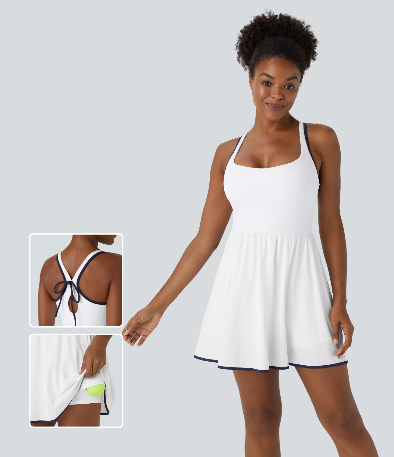 Breezeful™ open-back, quick-drying 2-in-1 tennis active dress with side pockets and a flared leg