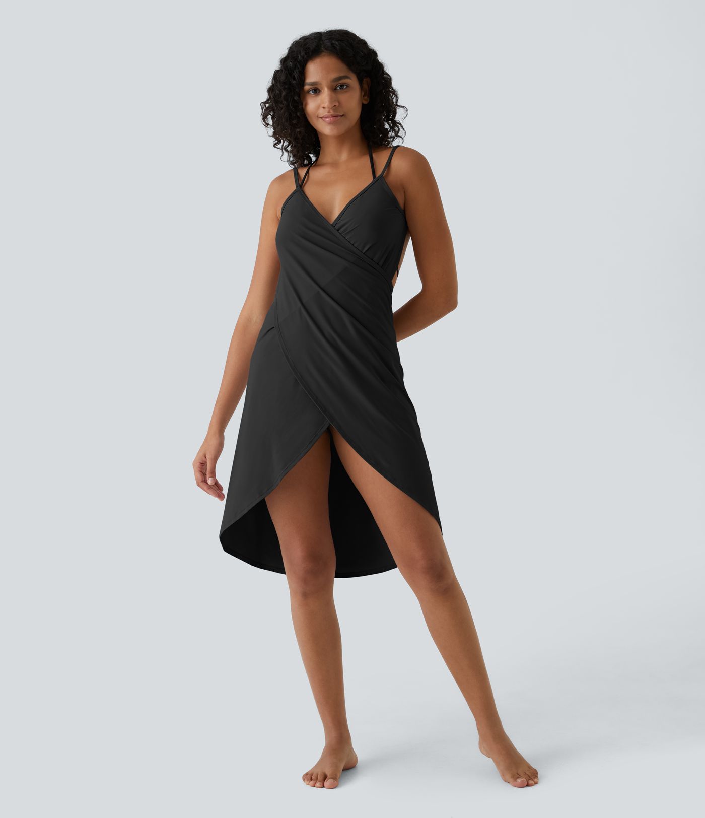 Spaghetti Strap Crossover Cover Up Wrap Cool Touch Dress-UPF50+