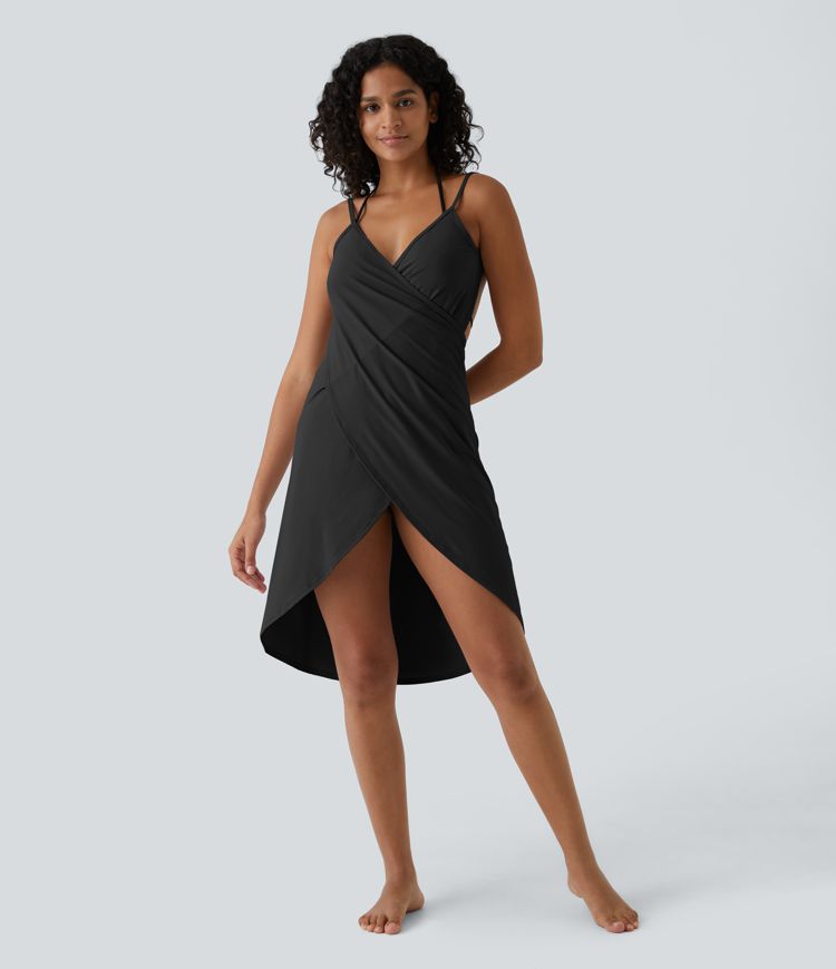 Spaghetti Strap Crossover Backless Cover Up Wrap Cool Touch Resort Dress-UPF50+