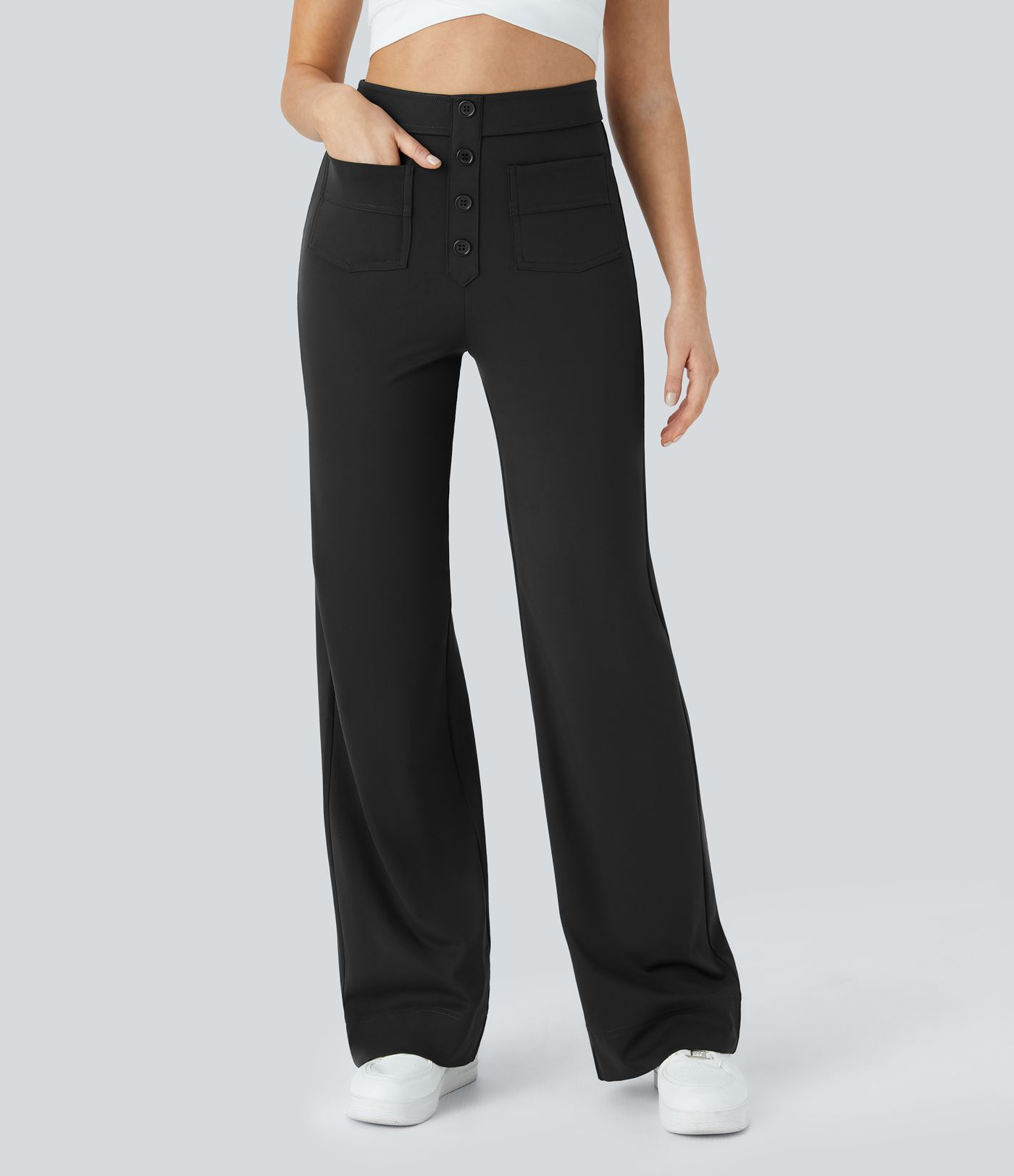 Pantalon coupe droite taille haute DayStretch avec poches