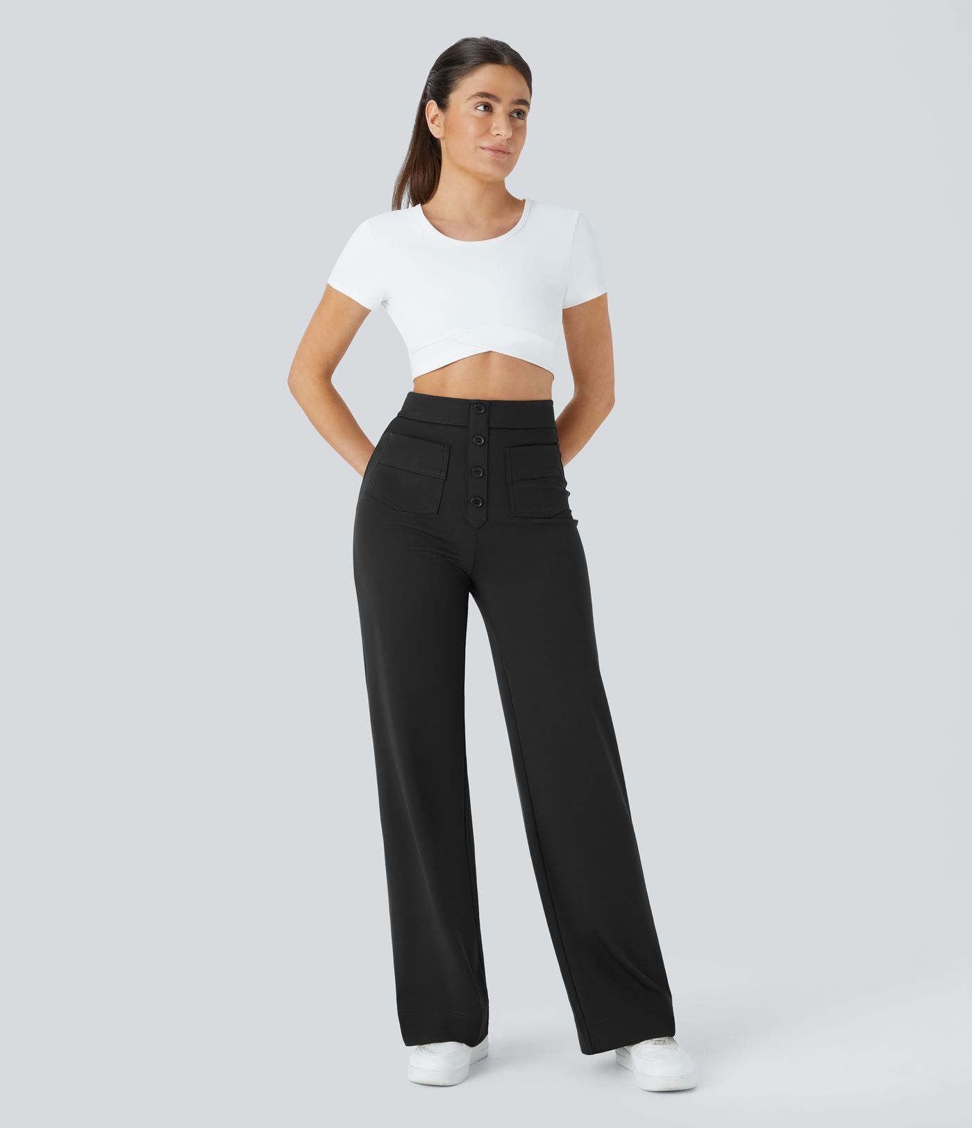 Pantalon coupe droite taille haute DayStretch avec poches