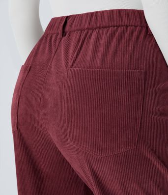 Mid Rise Zipper Pockets Corduroy Casual Joggers