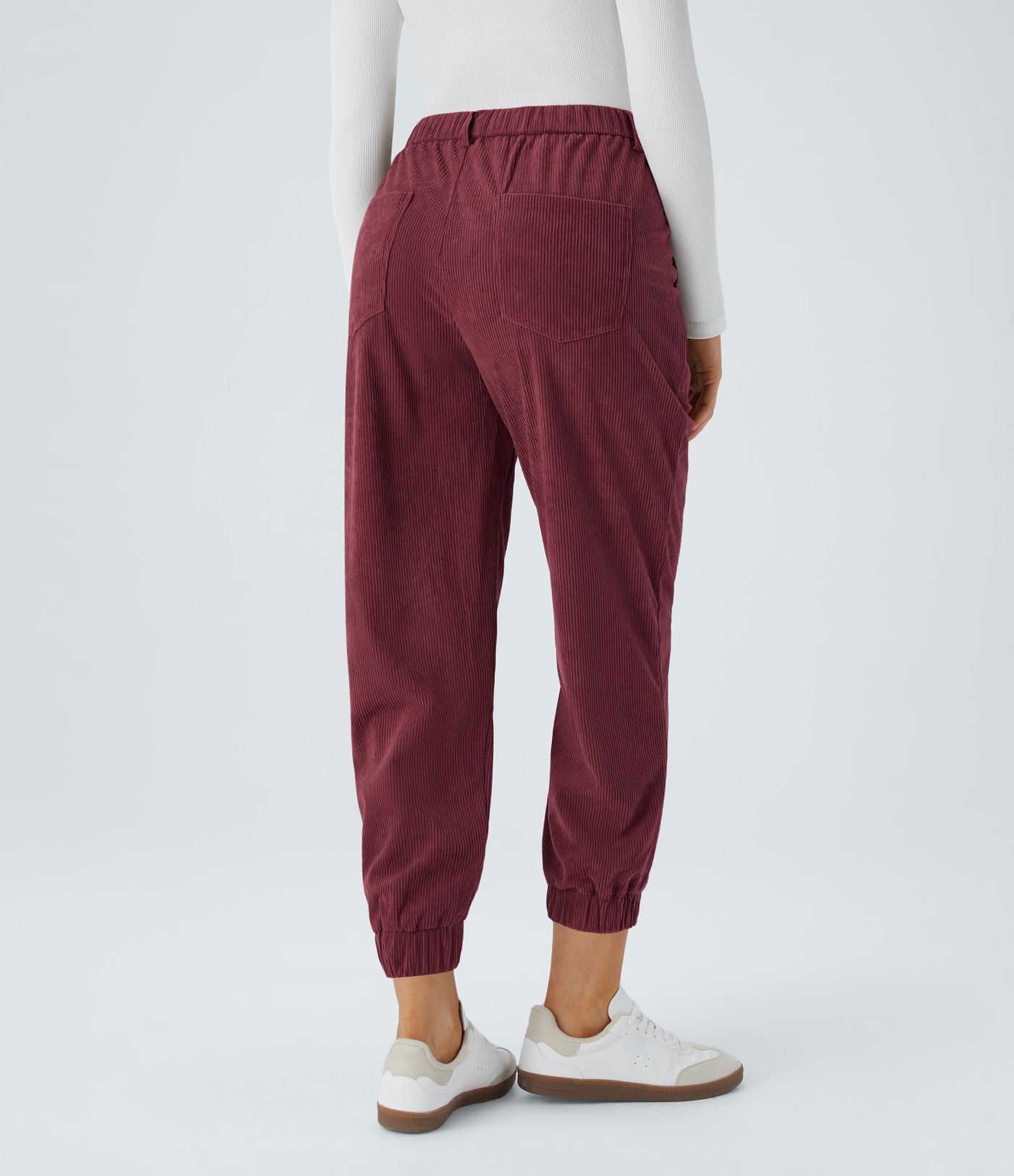 Mid Rise Zipper Pockets Corduroy Casual Joggers