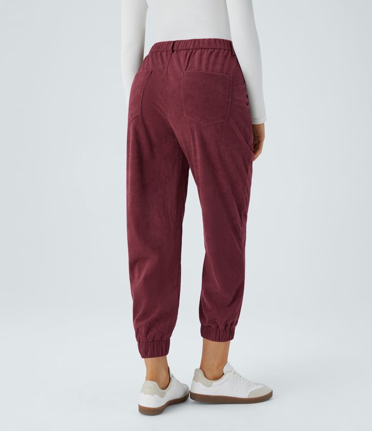 Mid Rise Zipper Pockets Corduroy Casual Joggers