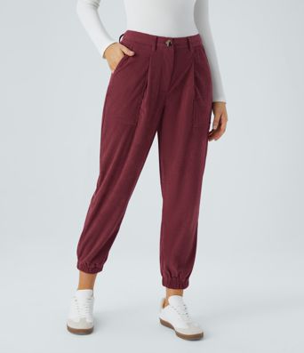 Mid Rise Zipper Pockets Corduroy Casual Joggers