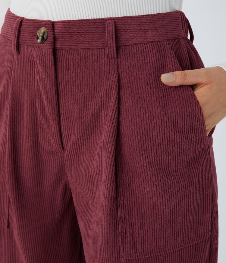 Mid Rise Zipper Pockets Corduroy Casual Joggers