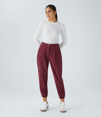 Mid Rise Zipper Pockets Corduroy Casual Joggers