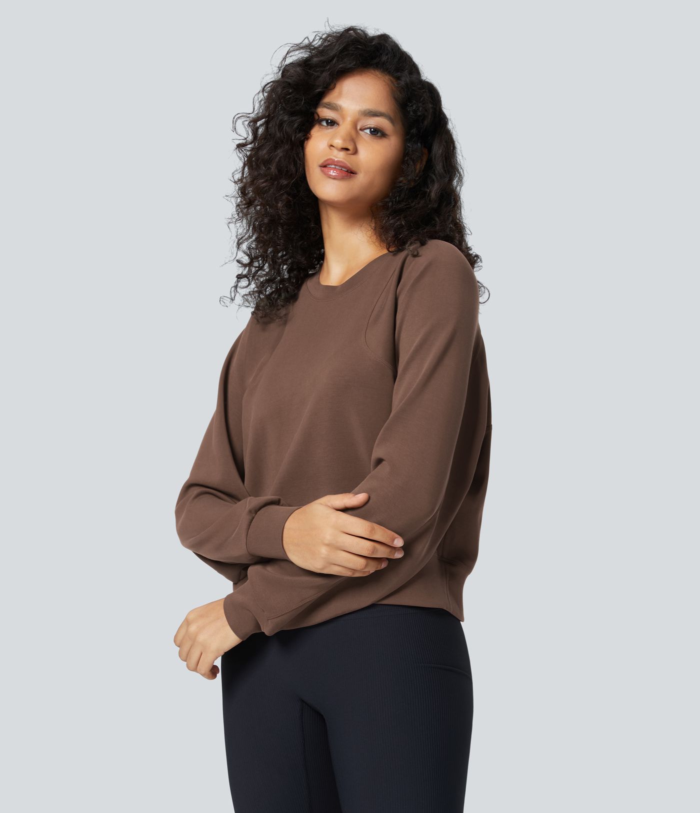 Sweatshirt Casual Solide à Manches Raglan et Col Rond