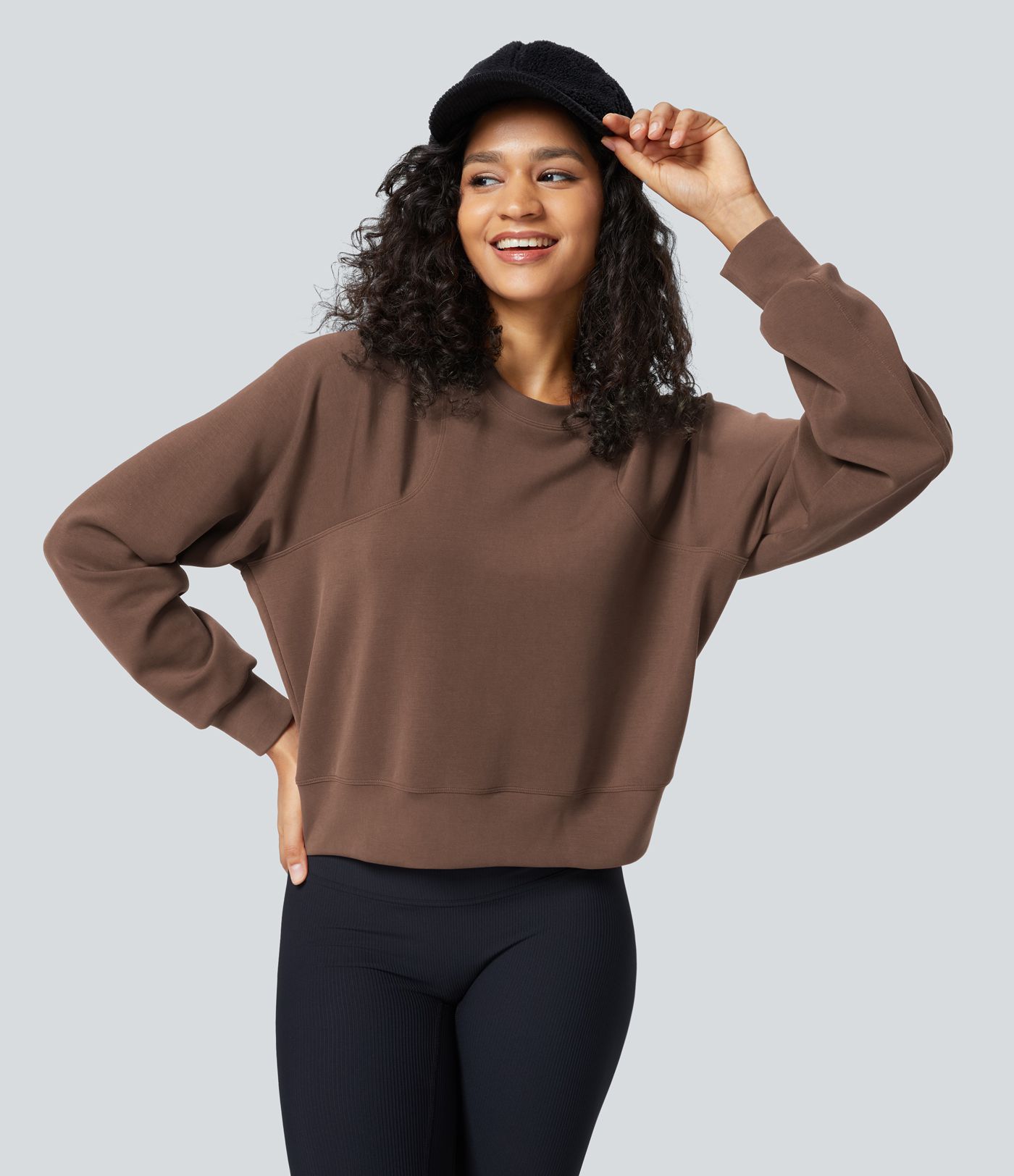 Sweatshirt Casual Solide à Manches Raglan et Col Rond