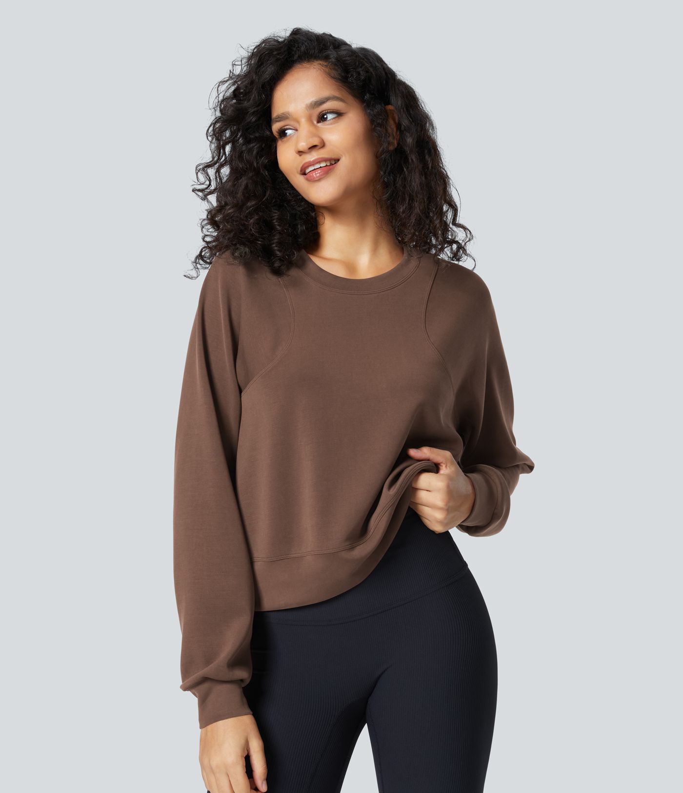 Sweatshirt Casual Solide à Manches Raglan et Col Rond