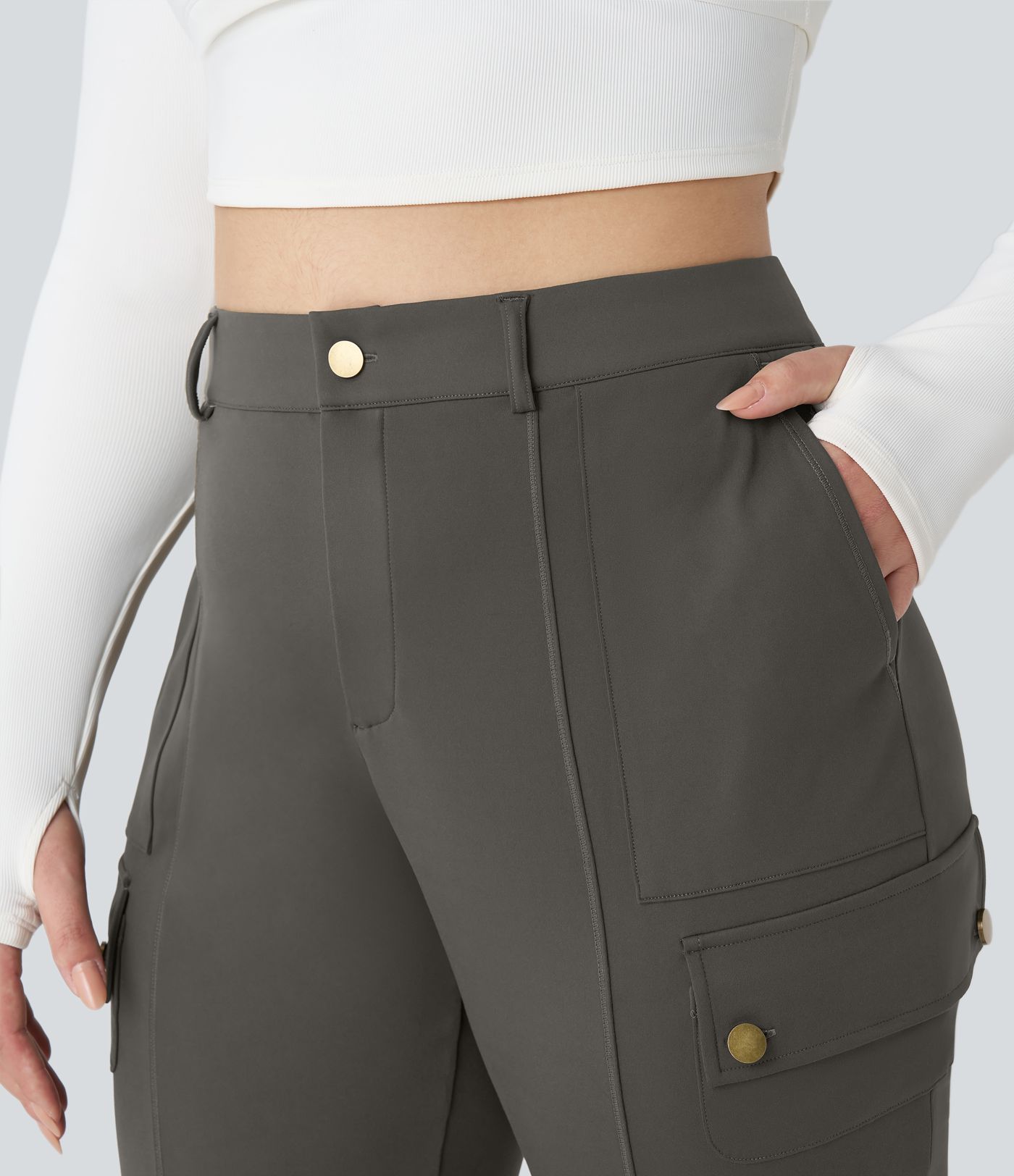 DayStretch High Waisted Zipper Pockets Solid Slim Hiking Plus Size Cargo Trousers