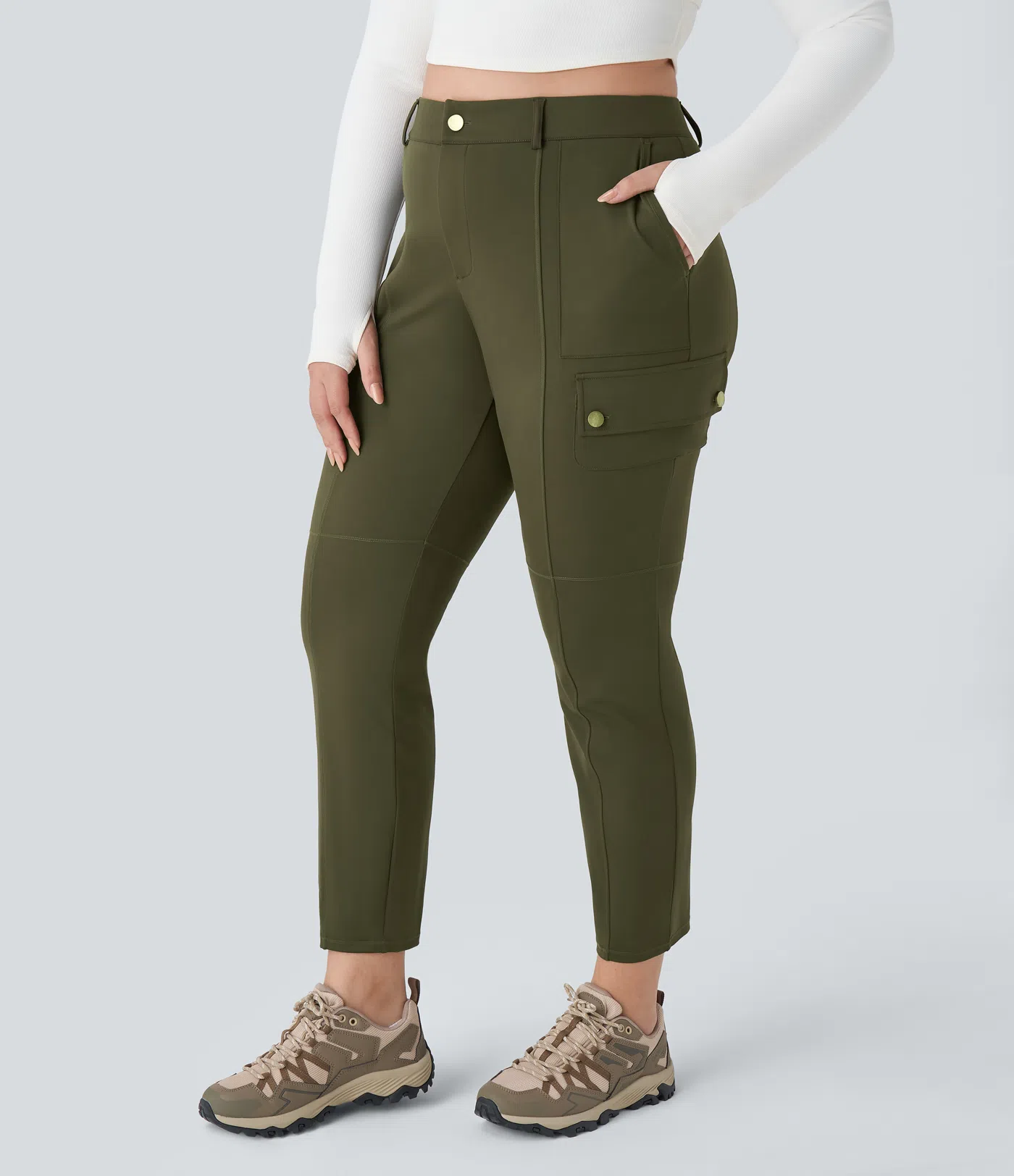 DayStretch - Schmale Cargo-Hose mit hohem Bund, Seitentaschen und Reißverschluss - Plus Size