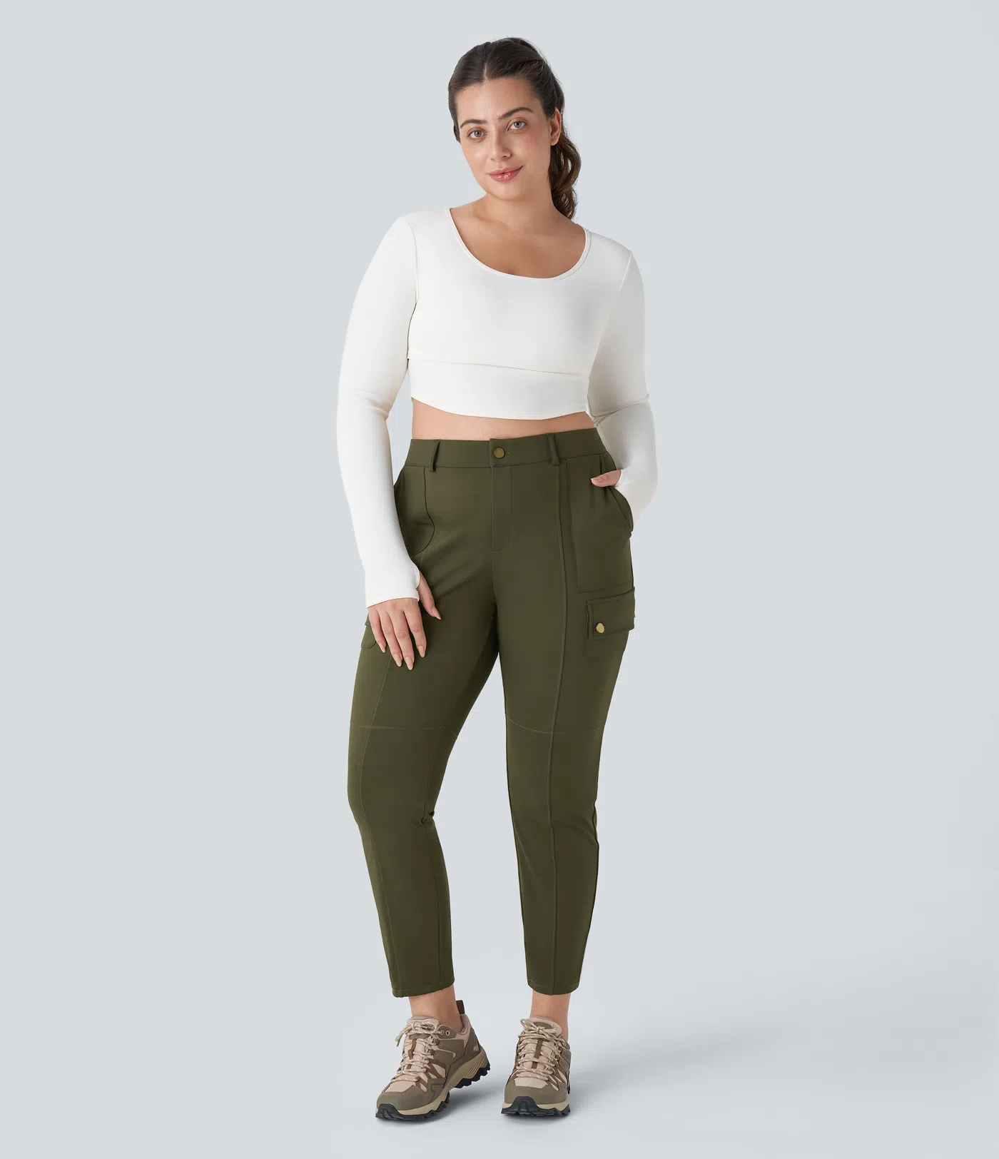 DayStretch - Schmale Cargo-Hose mit hohem Bund, Seitentaschen und Reißverschluss - Plus Size