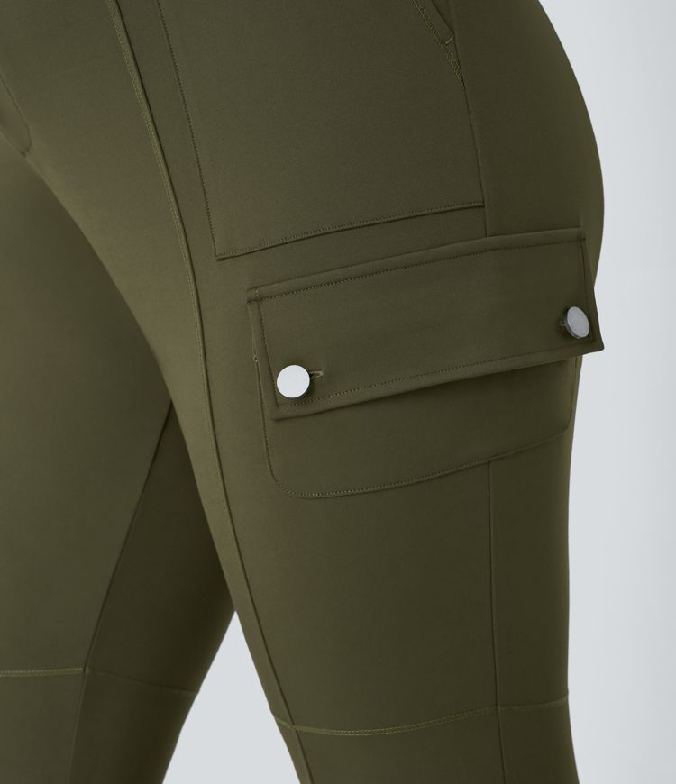 High Waisted Button Zipper Multiple Pockets Solid Slim Hiking Plus Size Cargo Trousers