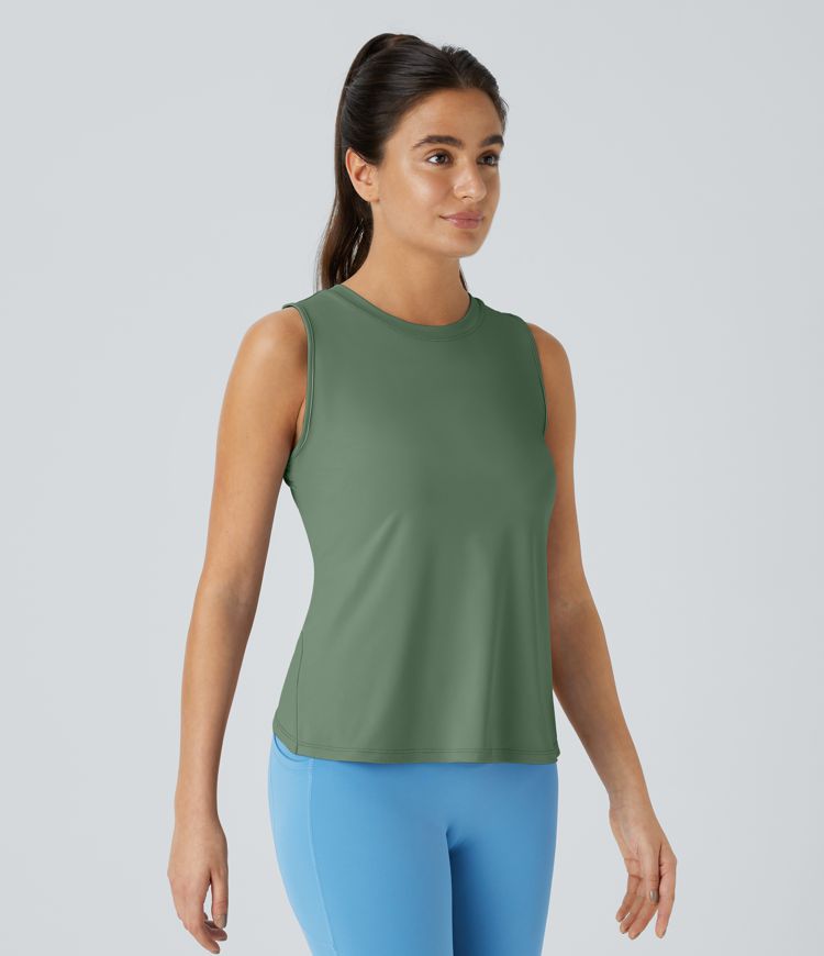 Cut Out Crossover Hem Solid Yoga Tank Vest Top