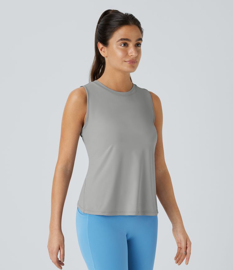 Cut Out Crossover Hem Solid Yoga Tank Top