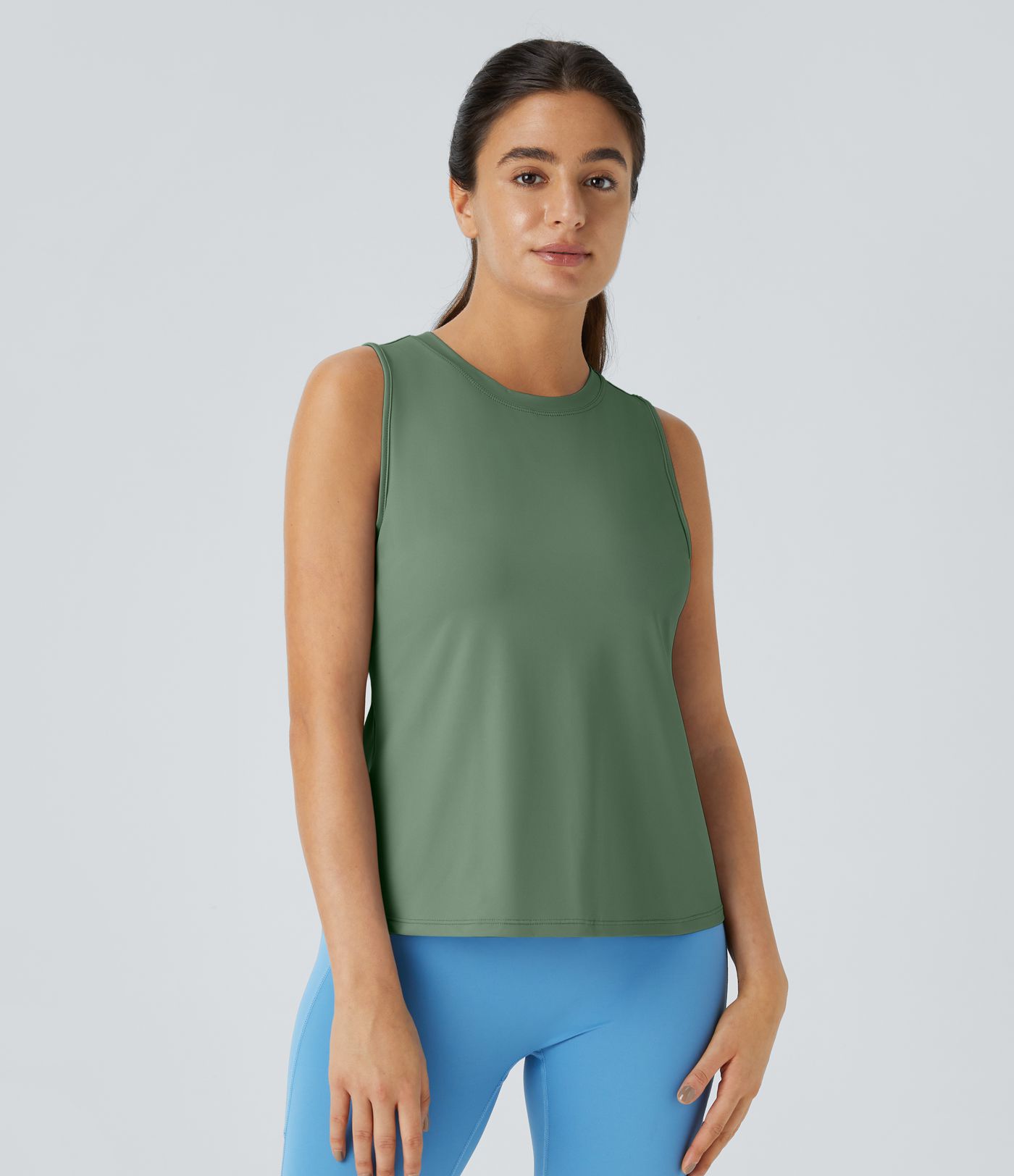 Cut Out Crossover Hem Solid Yoga Tank Vest Top