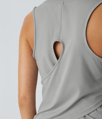 Cut Out Crossover Hem Solid Yoga Tank Top