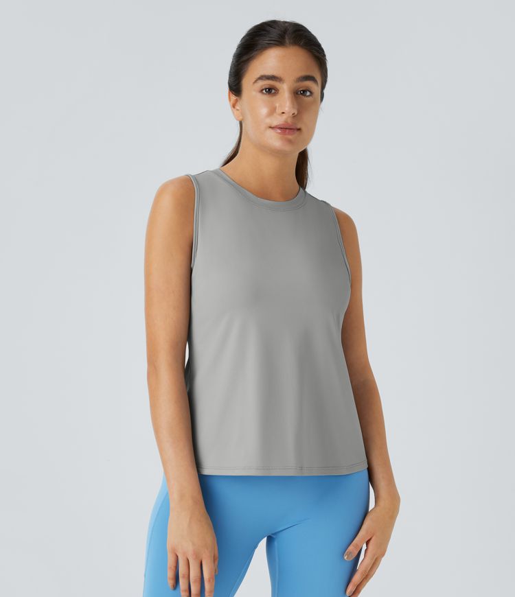 Cut Out Crossover Hem Solid Yoga Tank Top