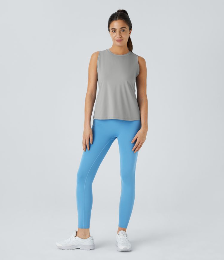 Cut Out Crossover Hem Solid Yoga Tank Top