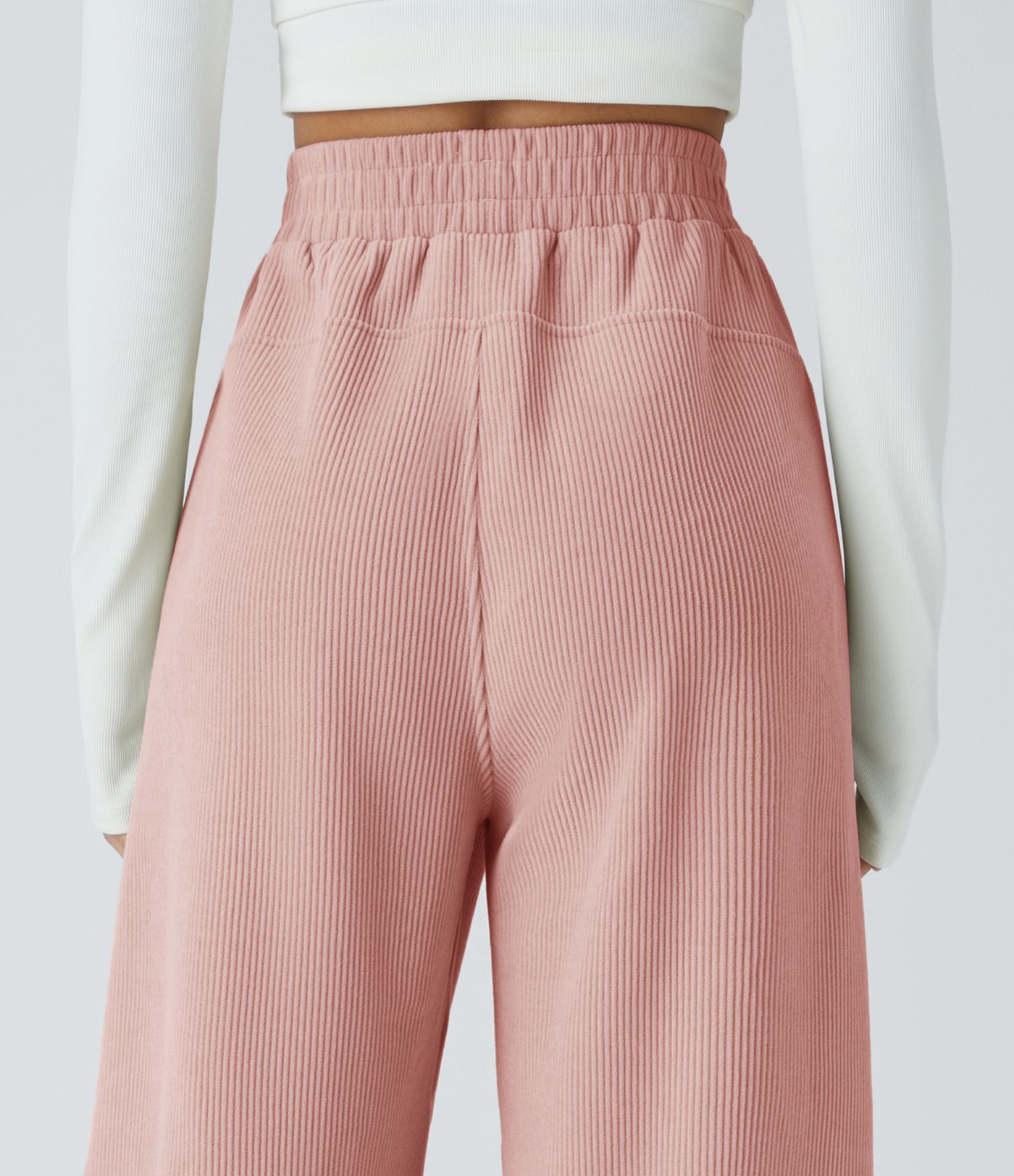 Pantalones casuales rectos de pana de cintura alta con bolsillos