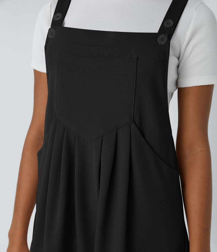 Vestido pichi tirante ajustable botones múltiple bolsillo plisado gofre