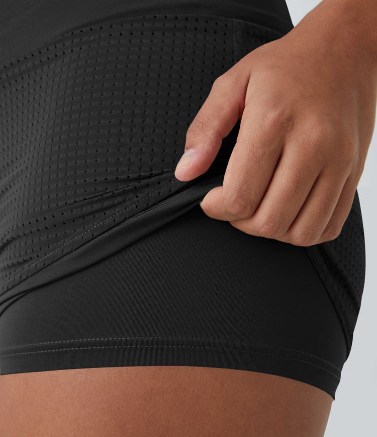 Pantalones cortos de tiro alto 2 en 1 con bolsillo trasero