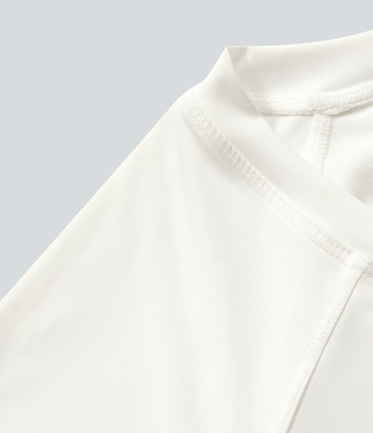 Contrast Mesh Split Hem Short Sleeve Cool Touch Yoga Sports Top-UPF50+