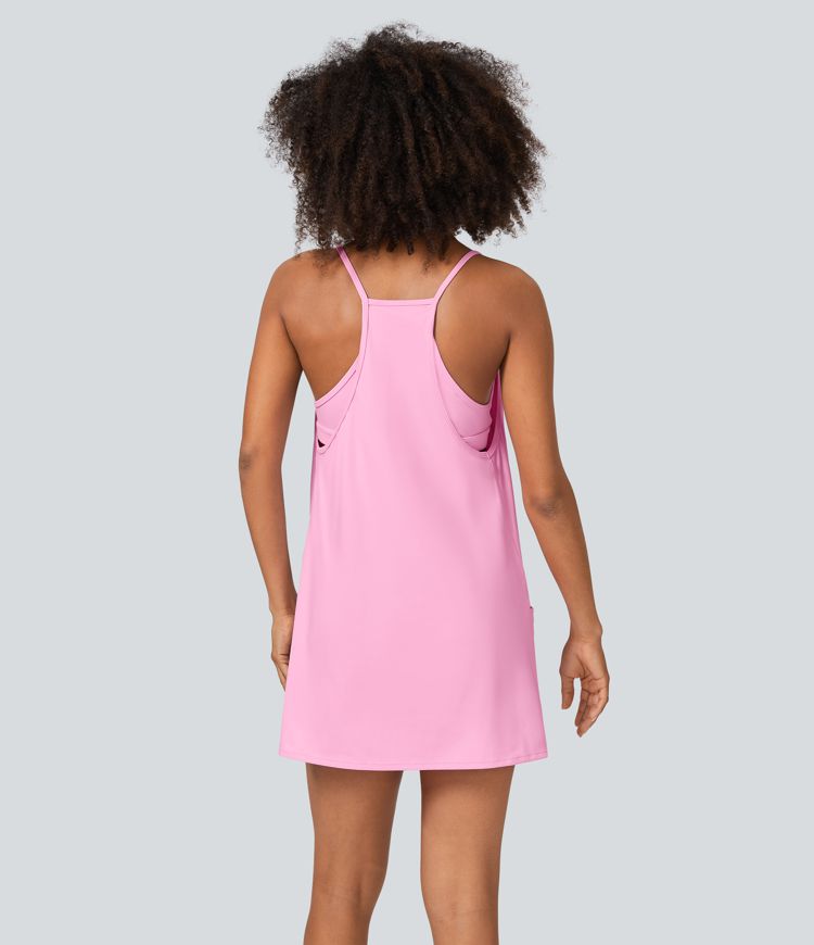 Racerback Built-in Bra Side Pockets 2-Piece Mini Slip Active Dress
