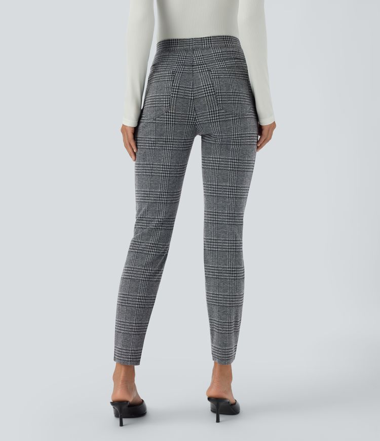 HalaraFlex™ High Waisted Back Pocket Houndstooth Plaid Skinny Work Pants