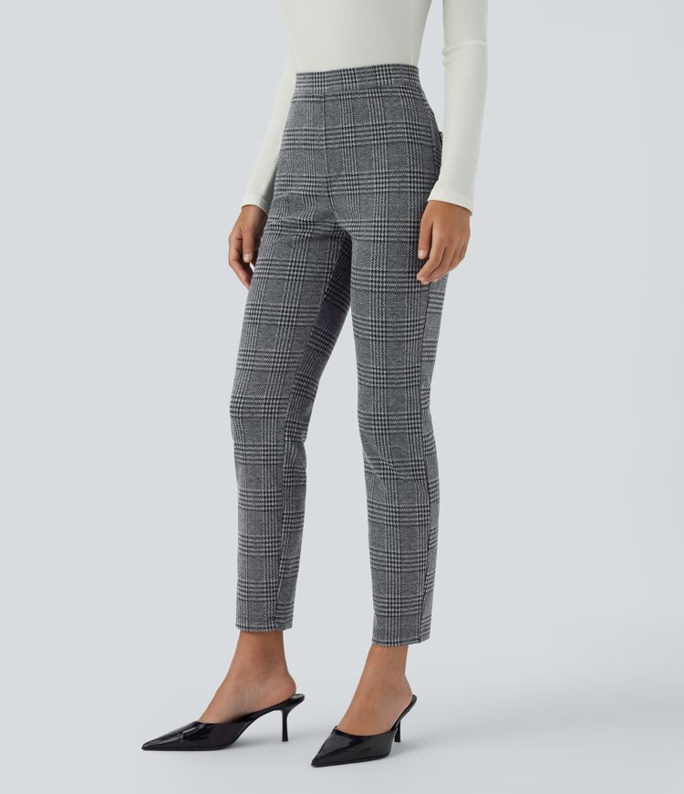 HalaraFlex™ High Waisted Back Pocket Houndstooth Plaid Skinny Work Pants